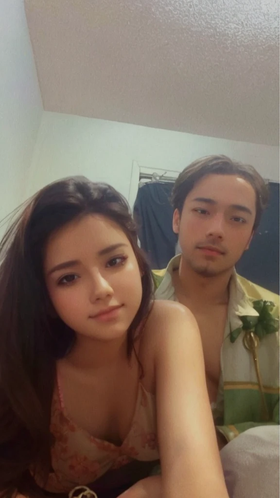 High quality anime picture with fantasy pink flowers backgorund and its an couple