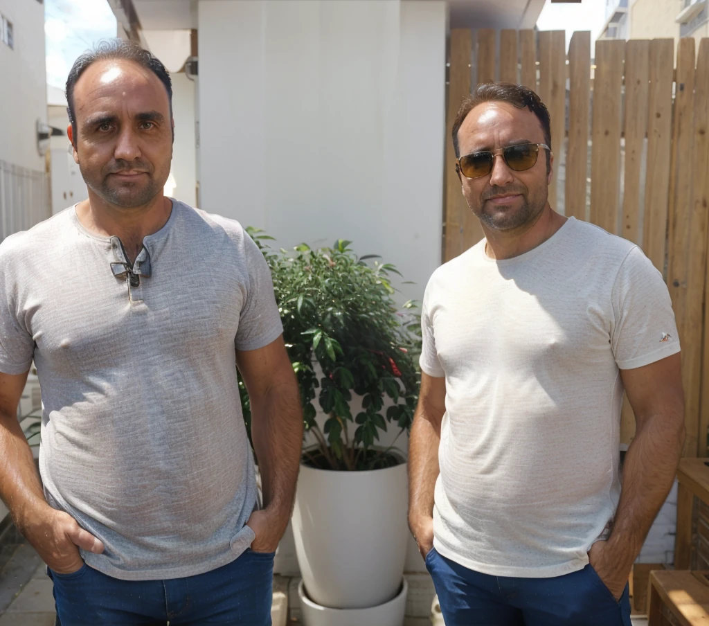 (best quality,4k,realistic,ultra-detailed,handsome 40-year-old man,brown eyes and hair,95kg,full body),vivid colors,professional lighting,portrait,Sunglasses