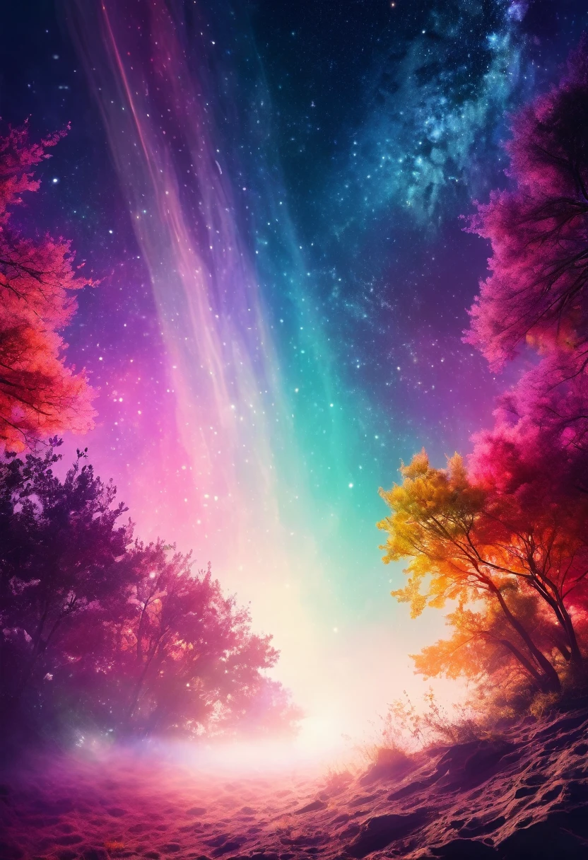 Dreamy space，Colorful light，Space through light，Art style，pictorial，poster