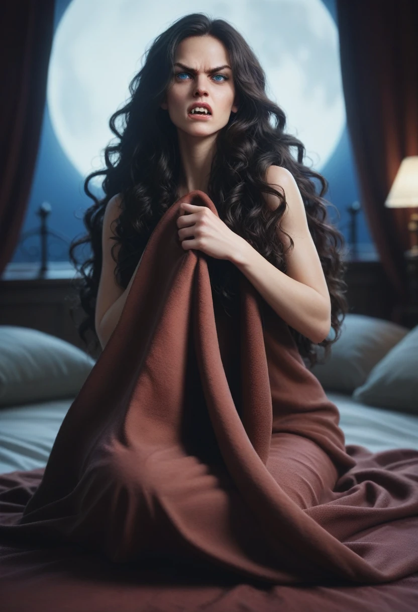 score_9, score_8_up, score_7_up, score_6_up, (rating: safe:1.5), 1girl, solo, (black_hair:1.5), wavy_hair, blue_eyes, looking_at_viewer, curly_hair, sitting, seiza, lips, sheet, (night:1.3), cxqz8r, bed, (skinny:1.3), (pale_skin:1.2), (open_mouth:1.3), parted_lips, (oral_invitation:1.2), (fangs:1.4), (furious:1.4), (angry:1.5), (holding:1.2), (holding_sheet:1.3), (hair_censor:1.5), (hair_over_breasts:1.4), (hair_over_one_breast:1.5), (very_long_hair:1.5), (nude_cover:1.3), (under_covers:1.4)