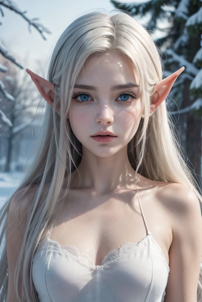 create a half elf, com olhos castanhos, Loss skin and snow-white hair