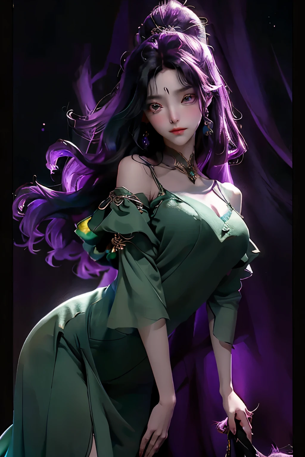 **Creada por: Midoru**
Heavenly and Imposing Couple, Shrouded in Affection and Love
1. The fade-in reveals a sensual and romantic scene, the moon hanging high in the sky, casting a soft, ethereal light.
2. A girl adorned in a dark green, satin green dress with silver details stands, her long black hair cascading down, framing her delicate features and accentuating her slender figure. Her eyes, as dark as the night, shimmer with purple hues, a touch of otherworldly beauty.
3. In contrast, a man stands beside her, the elegance of his dark green suit