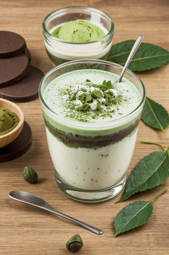a yogurt with matcha, chlorophyll and chocolate that resembles toni yogurt