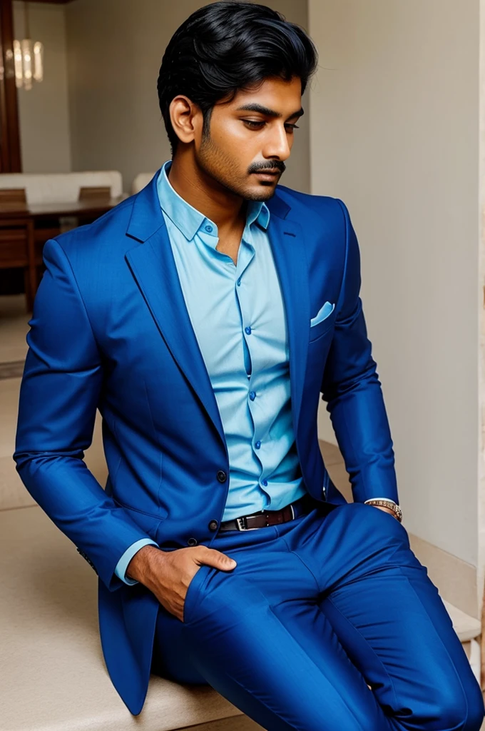 A indian man in blue colour suit 