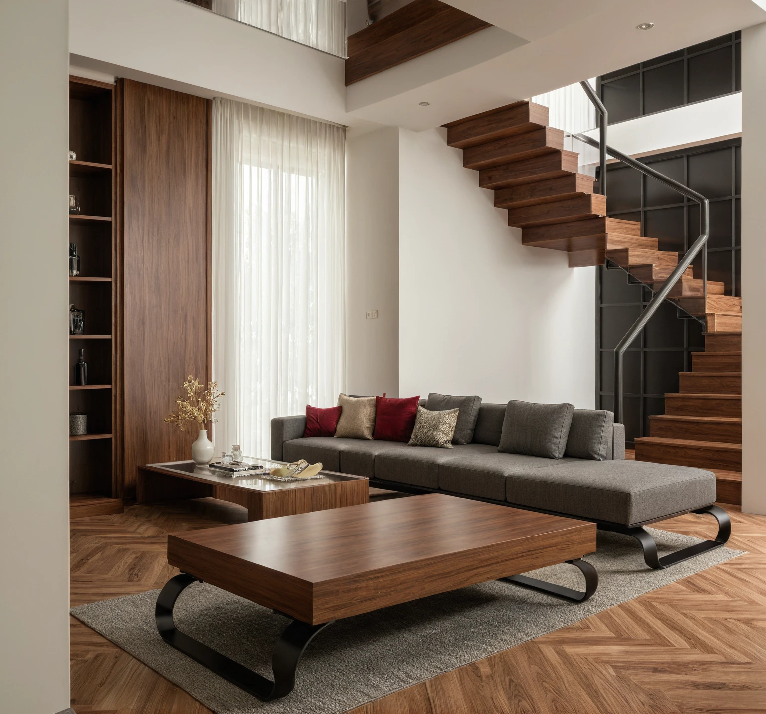 Raw photo,Masterpiece, high quality, best quality, authentic, super detail, 
interior, indoors, living style modern, Walnut wood furniture, sunlight,
, (daylight:1.1), vivid colour, (realistic:1.2),