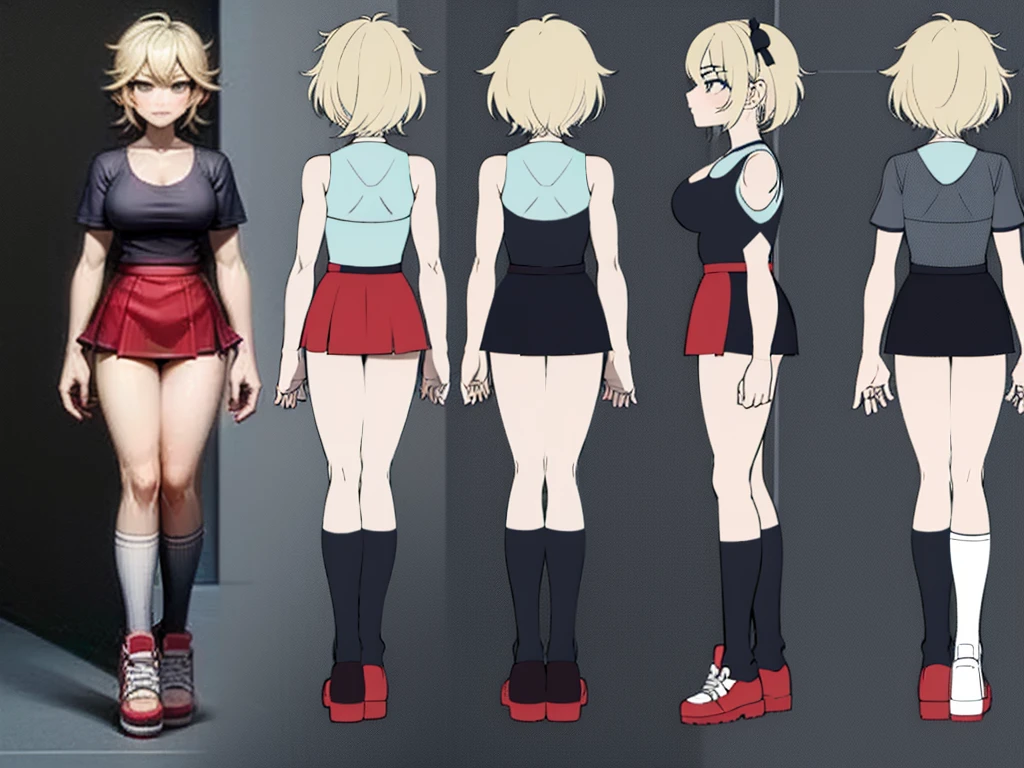 standing Crossdressed (old 1man with old bearded manly face and male head :1.5) having a (generous girl body:1.3), woman body with a male head, big cleavage, he's wearing a revealing very short (cheerleader top and skirt:1.5), full-body, (character sheet :1.6), (thick black outlines:1.3)