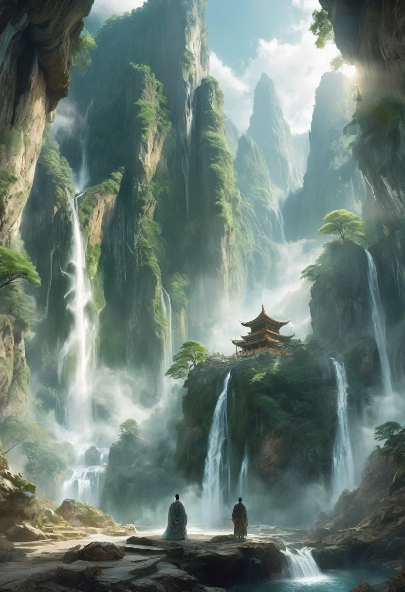 solo,(elder:1.2),(eyes_closed:1.2),kindly,mountain deity,freehand landscape painting,a male image,peak,waterfall,waterfall,gods,immortal,giant gods and mountains merge into one,white hair,white beard,white eyebrows,wrinkle,, masterpiece,best quality,highly detailed,Amazing,finely detail,extremely detailed CG unity 8k wallpaper,score:>=60,, beautiful detailed eyes,Fine hair texture,, incredibly absurdres,wallpaper,realistic,real,photo,landscape,foreshortening,xianxia
