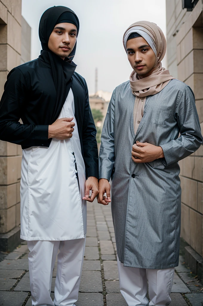 Pre-wedding men wearing caps,pre-wedding women wearing hijab