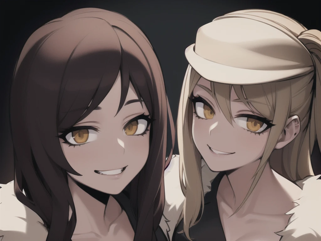 two sexy women who are wives of 4 years old boy, looking at camera, seductive smiles, portrait, various hair, sunglasses