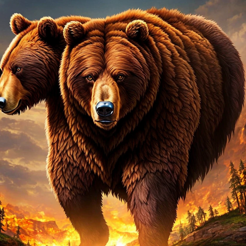 Barbarian with dark brown long hair, without armor and in the skin of a beast, with a bear amulet, two-handed sword, eye color - brown, dark skin, angular features symmetrical facial features