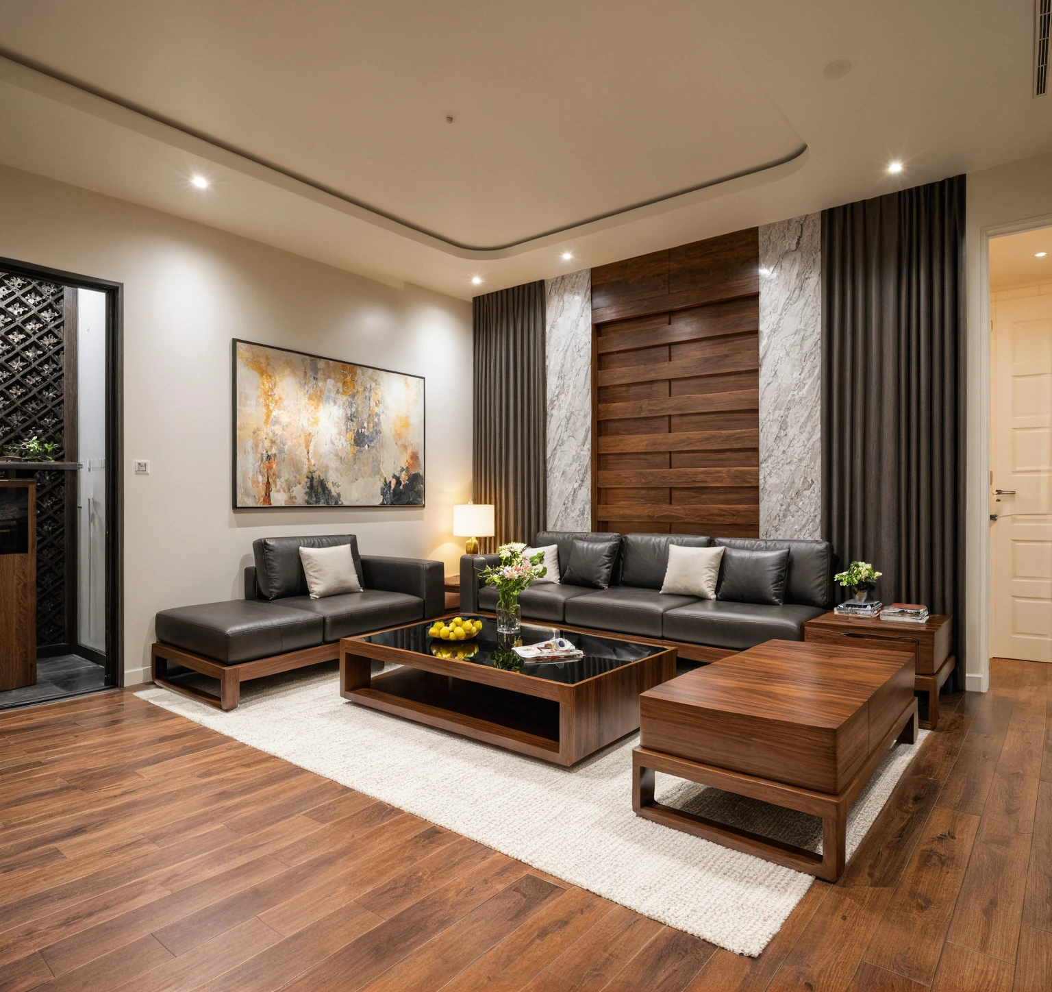 Raw photo,Masterpiece, high quality, best quality, authentic, super detail, 
interior, indoors, living style modern, Walnut wood furniture, sunlight,
, (daylight:1.1), vivid colour, (realistic:1.2),