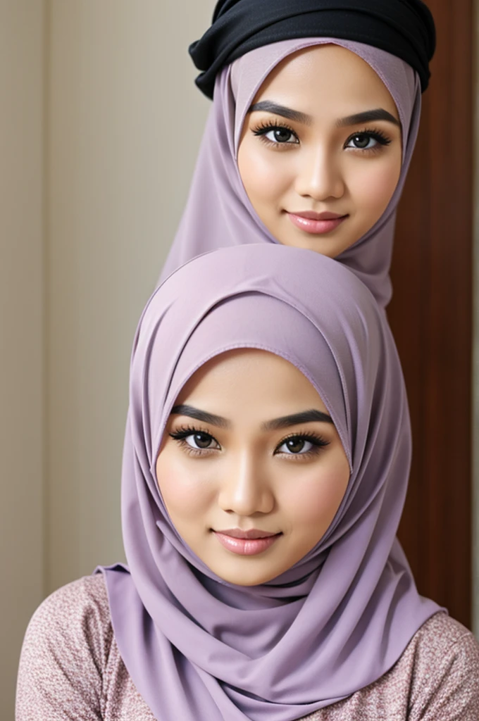 (((HIJAB ))), two beautiful woman next to eachother (high resolution), perfect body (((HIJAB soft japanese females))), masutepiece, High quality, UHD 32K, Realistic face, Realistic skin feeling , A cute Lady, 18 years old, (((big CHEST))), big cleaveage, big perky breasts (daylight bedroom), ((looking front at the camera)), photograph from above ((( detailed design))), (((cute ladies)), ((butterflies)), ((transparent hijab)) wearing lace bra, strapless long dress, bright background , flowers in the background, ( close up on body view angle) seductive pose (rainbow thong) thin body, (skin tight transparent mini dress) leg stockings, lace belt around waist, close up on body, top angle close up, close up on body, sunday dress, two woman bending down forward towards viewer