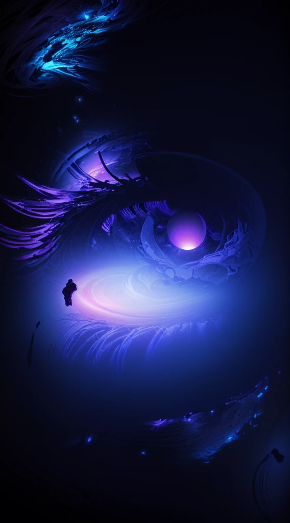 abstract visual of a brain surrounded by swirling thoughts and conflicting images, symbolizing cognitive dissonance. Use deep blues and purples with glowing accents to maintain the mysterious vibe.