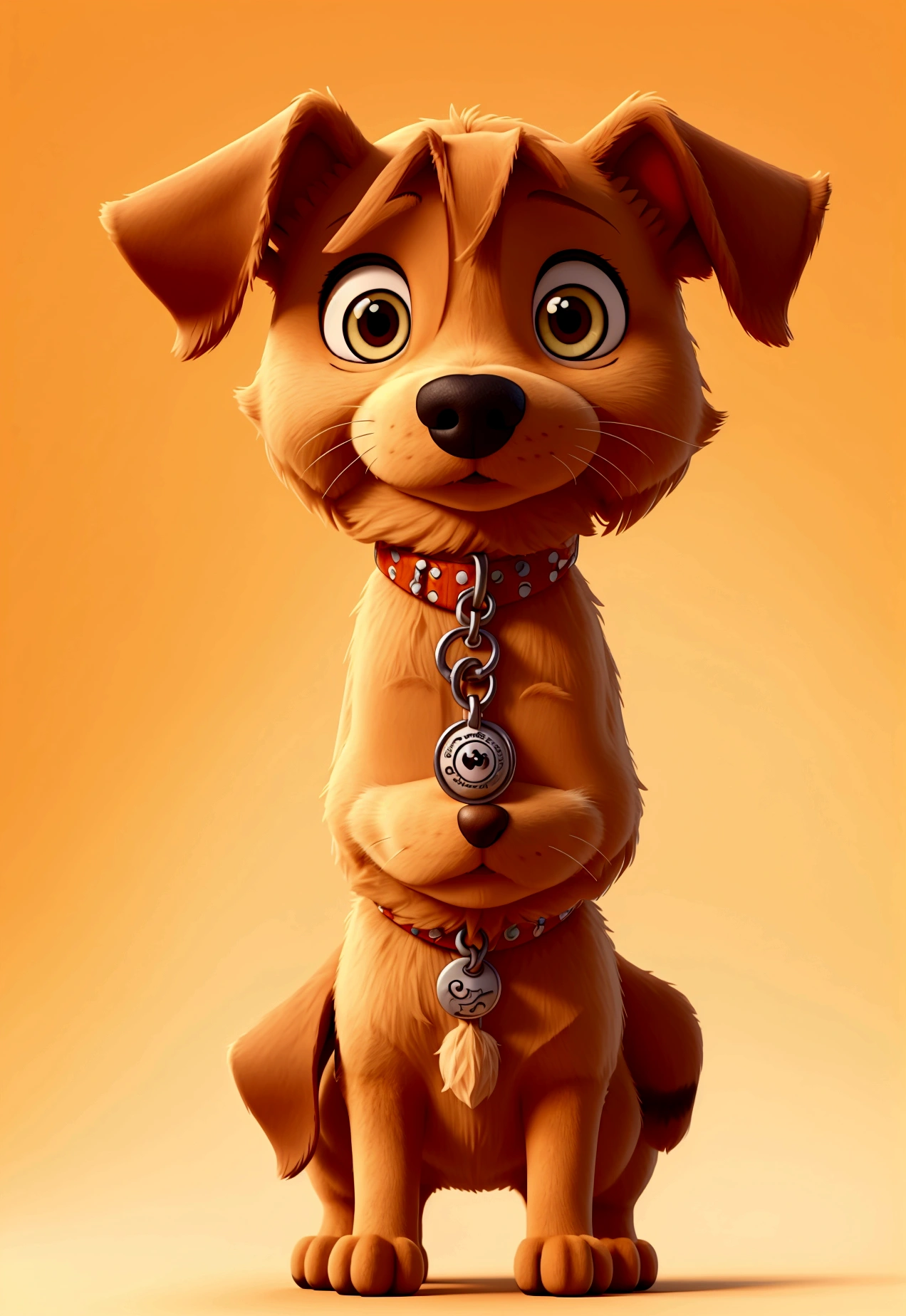 cute dog, cartoon, cute, looking at viewer, draw, orange background