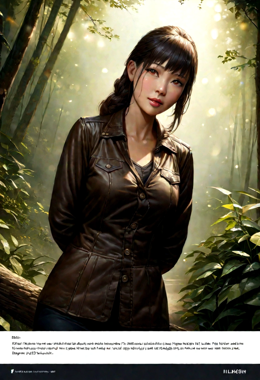 a girl with asian appearance, surprised expression, hands on head, in a night bamboo forest, with a pet behind her, ((best quality,4k,8k,highres,masterpiece:1.2),ultra-detailed,(realistic,photorealistic,photo-realistic:1.37),HDR,UHD,studio lighting,ultra-fine painting,sharp focus,physically-based rendering,extreme detail description,professional,vivid colors,bokeh)