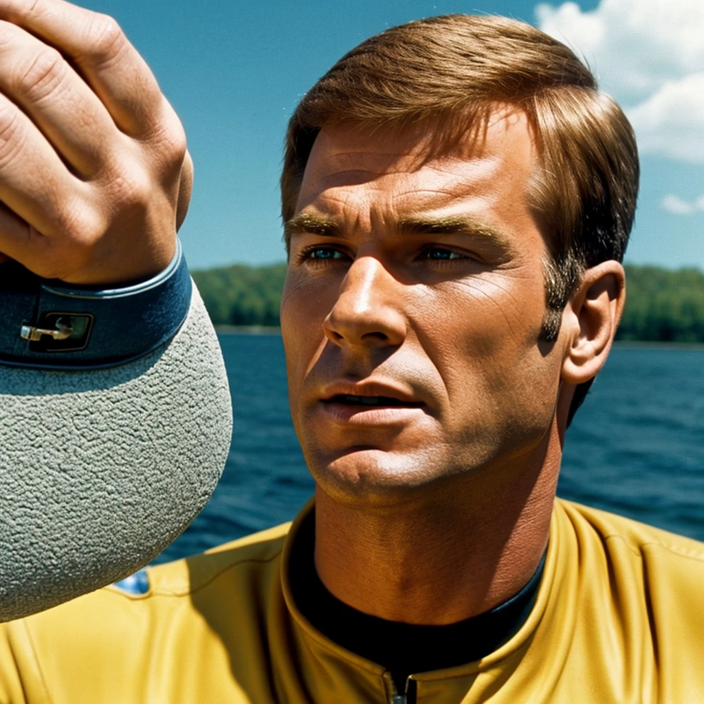 A captivating YouTube thumbnail featuring a nostalgic photo of Captain Kirk “Federation Friday #004 The Naked Time” The overall design is cinematic, engaging, and draws the viewer's attention to the content of the review., cinematic, photo, typography is classic Star Trek font, photo, typography, cinematic