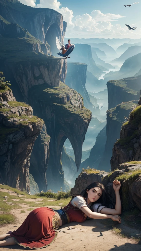 a woman lying on the ground, Birds perched on her lap, Gulliver's Travels, Gulliver's Travels, maurizio cattelan, detailed concept photography, sports creative image composition, surreal object photography, by Storm Thorgerson, surreal nightmare scene, miniature photography , stills from God of War, by Leandro Erlich, terry gilliam, little people!! !, manipulation.fan bing.Beautiful giant girl.