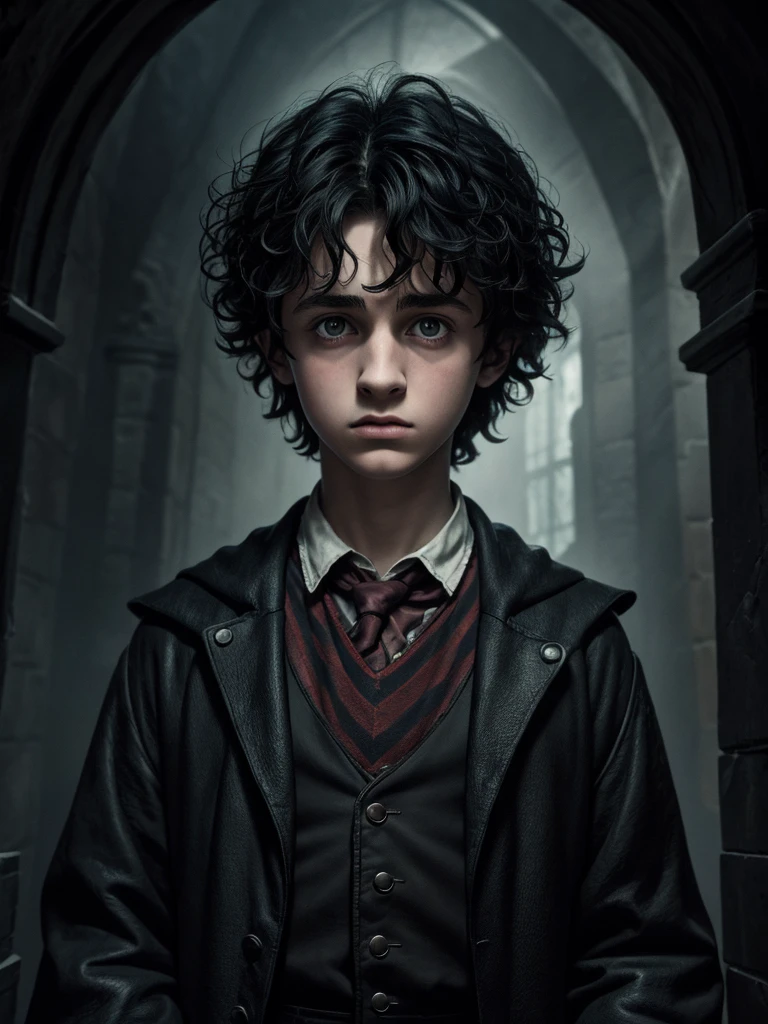 Absurdres masterpiece HDR high quality picture of a young random character from Harry potter portrait with a Tim Burton theme style