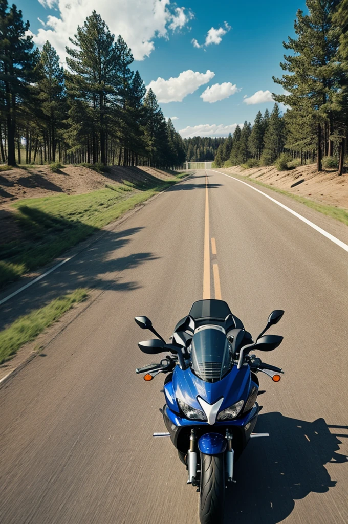 Image from first-person perspective driving a sports motorcycle