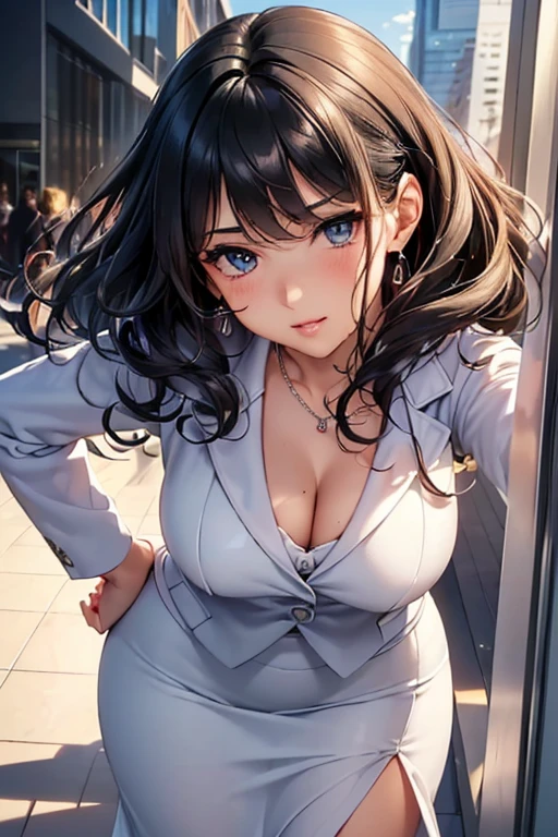 #Basics A girl is posing for a photo, animeのかわいい女の子, (((One Girl, Baby Face, Young girl, ))),
BREAK
#Clothing Accessories
(Pale blue suit : (Suit jacket) + White blouse + (Slim maxi pencil skirt with side slits) + (Red tie)), (Sheer black pantyhose + Black High Heels),
(Silver Necklace, silver earrings),
BREAK
#Features
((Black Hair:1.4), (Chest-length sideburns + Curly hair), (Shortcuts : Curly Hair + Curled up + Plump and voluminous)),
(Droopy eyes,blue eyes), (Small breasts),
BREAK
#background environment
((noon, Sunshine + Office in a modern building)),
#Facial Expression Pose
(smug face, Confident and powerful pose with hands on hips, A commanding presence),
#composition
((Face the camera, head shot:1.4)),
BREAK
#Body parts elements
(Symmetrical facial features, Beautiful face with attention to detail),
(Detailed hair, Beautiful Hair, Shiny Hair),
(double eyelid, Long eyelashes),
(Expression of fine eyes, Beautiful and delicate eyes, Sparkling eyes, Eye Reflexes),
(Human Ear),
(Beautiful Nose, Thin Nose),
(Glossy lips, Beautiful Lips, Thick lips),
(Detailed skin, Textured skin, Beautiful Skin),
BREAK
#Quality
(((Highest quality)), ((masterpiece)), ((Very detailed))), ((High resolution), (16K,1080P)),
(Realistic), (Anatomically correct),
((comics, anime)), (3DCG), CG illustration,