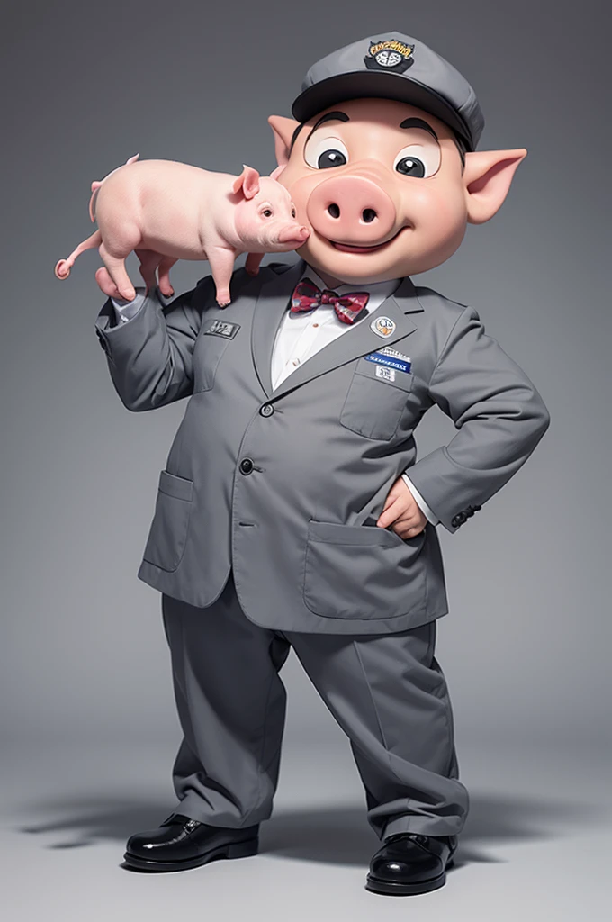 Caricature of a pig in a gray work uniform