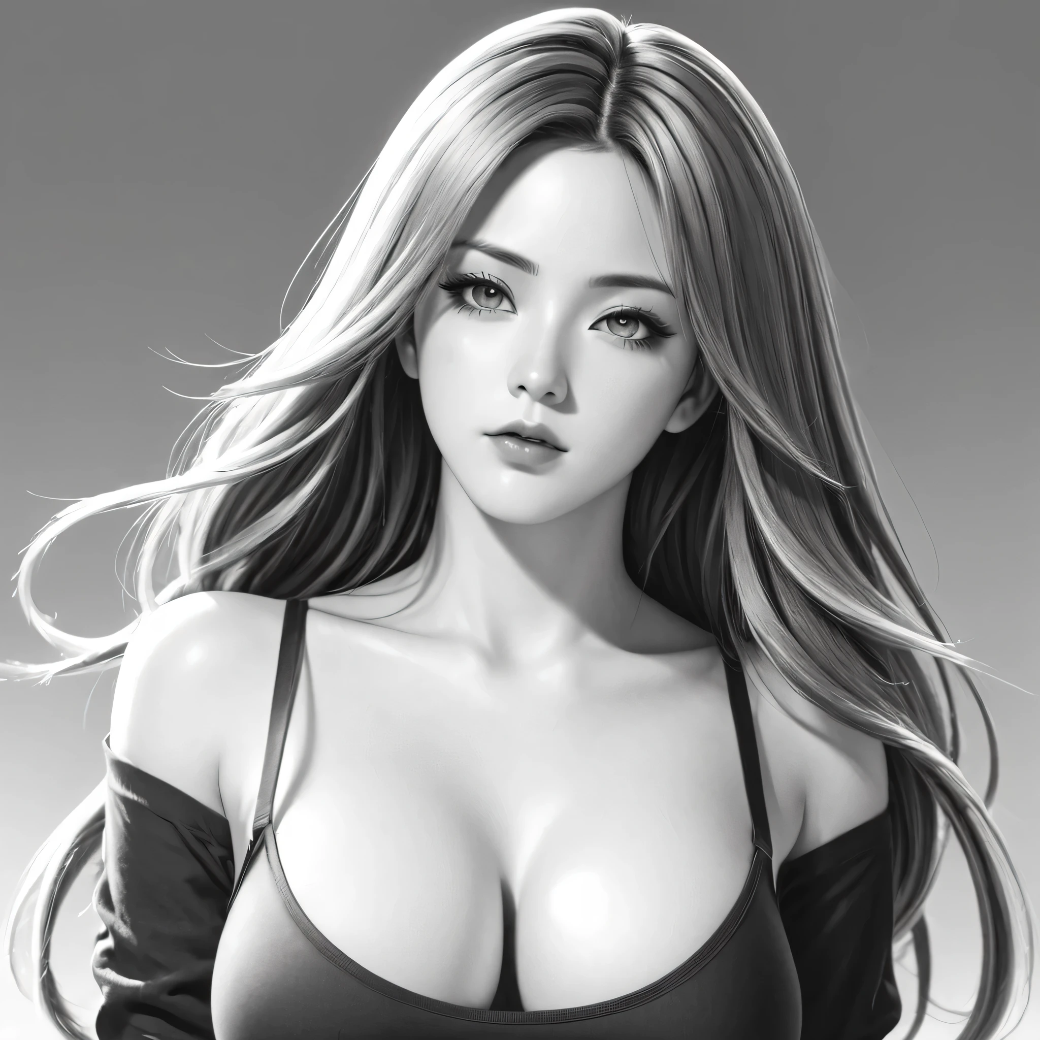 a drawing of a woman with long hair and a black top, black and white manga style, extremely detailed artgerm, Android 21 , style artgerm, detailed anime character art, detailed manga style, saiyan girl, clean detailed anime style, anime style illustration, in the style artgerm, striking manga artstyle