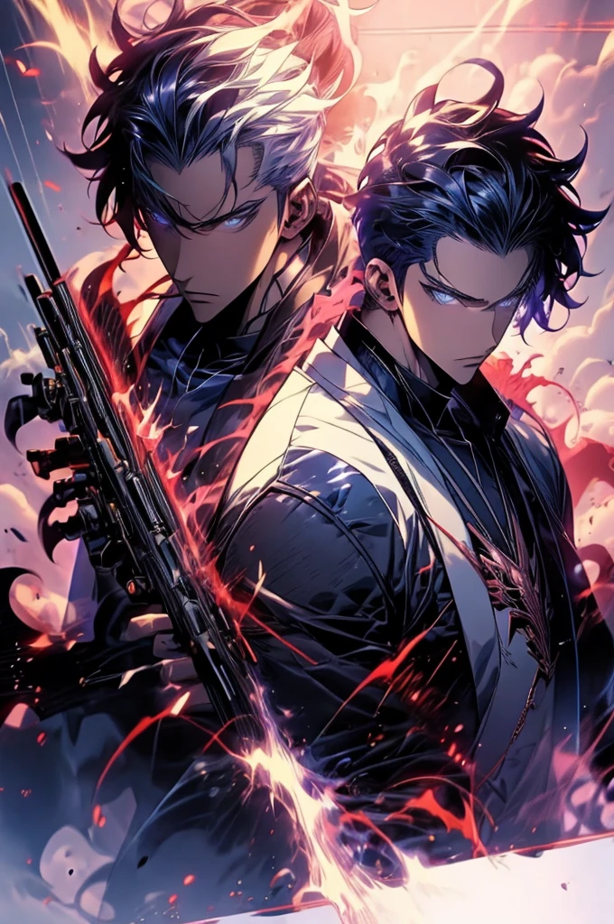 anime - style image of a man with a gun in his hand, badass anime 8 k, tall anime guy with blue eyes, handsome guy in demon slayer art, inspired by Okumura Masanobu, trigger anime artstyle, official anime still, key anime art, male anime character, young anime man, official art, epic anime style, handsome anime pose, Jin woo