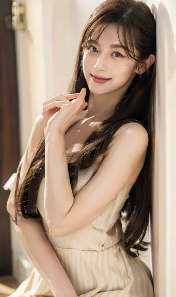 (8K, RAW Photos, Highest quality, masterpiece:1.2), (Realistic, photo-Realistic:1.37), Super detailed,
1 Girl,cute, alone,Beautifully detailed skies,Detailed Cafe,night,Sitting,Date,(Red nose),(smile:1.1),(Mouth closed),Large Breasts, seductive smile, Large opening, Professional Lighting, Sony A7R4, Zesse 50mm f1.8,,Put your arms behind your head:1.5,Mole under the eye:1.Two medium breasts,Beautiful attention to detail,(White sexy dress:1.1), bow tie,Pleated skirt,(Long Hair:1.2),Floating Hair