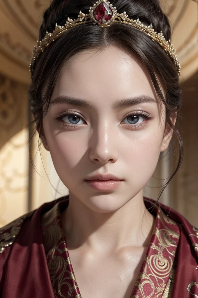 A beautiful empress, Crystal clear skin, beautiful appearance, deep wisdom in his eyes, Like I've seen through everything in the world, dressed in a beautiful white coat, holding a long sword, dancing robes in the breeze and silver hair blowing in the wind, the white tunic perfectly outlines the elegant figure, the behavior is gentle and idyllic, like a perfect fairy