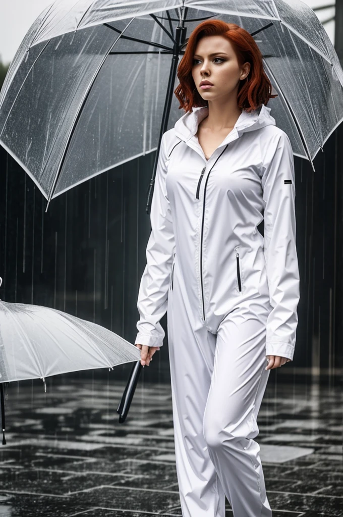 Blackwidow in her whitepajama in the rain q