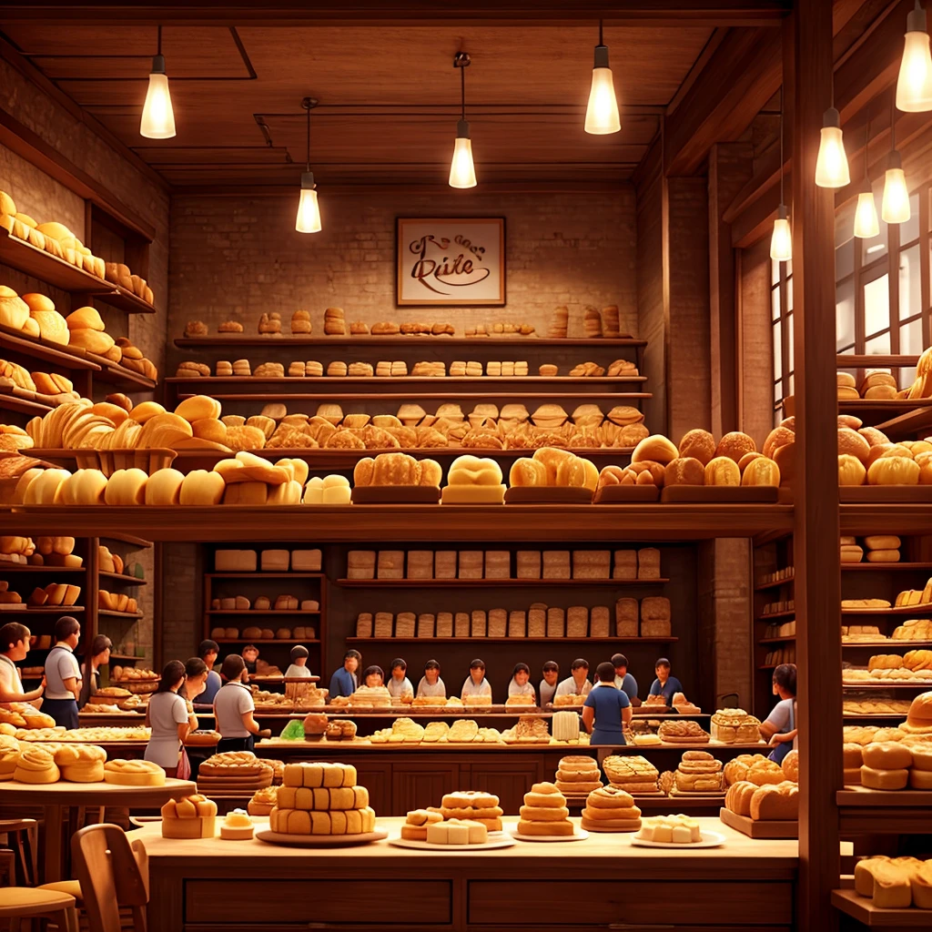 Make an image of a bakery full of people at separate tables eating cake and happy in Brazil