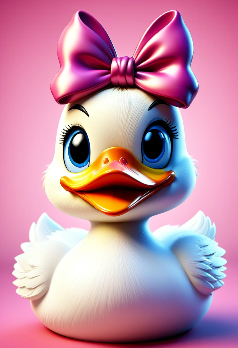 a close up of a cartoon duck with a bow on its head, kathy zyduck, adorable digital painting, subject= duck, cute! c4d, rubber duck, rubber ducky, robot duck concept portrait, loony tunes style, fantasy duck concept portrait, duckface, duck, cute goose, donald duck in real life, cartoon