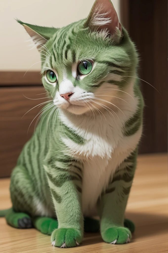 Creates an image of a cute green cat