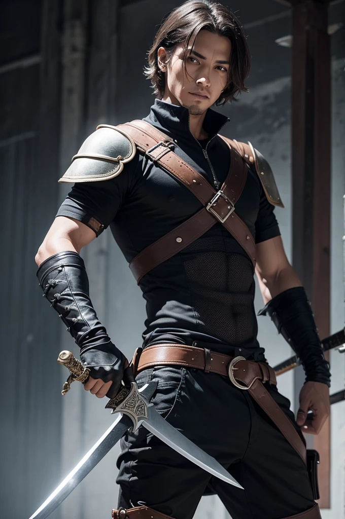 A guy using a sword in modern times