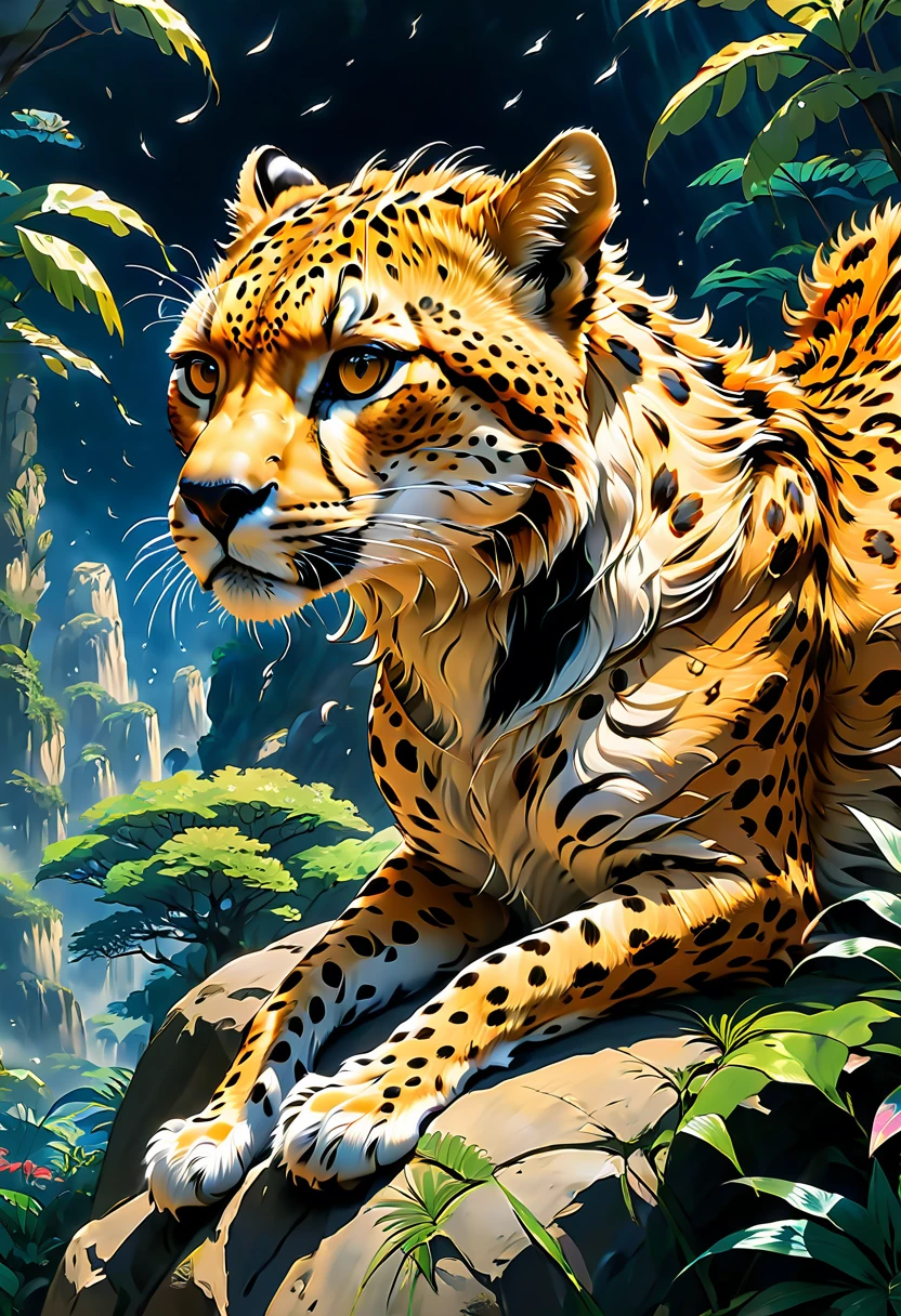 A Cheetah, by Studio Ghibli, best quality, masterpiece, very aesthetic, perfect composition, intricate details, ultra-detailed