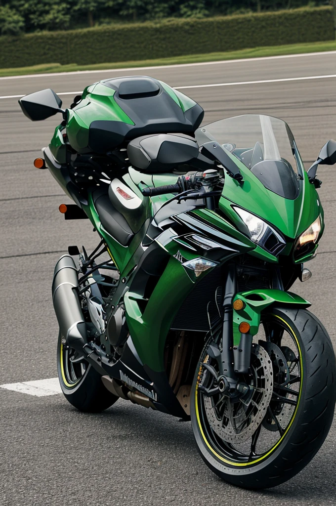((best quality)), ((masterpiece)), (detailed),A motorcycle Kawasaki ninja , you are driving the motorcycle, create the image from your perspective