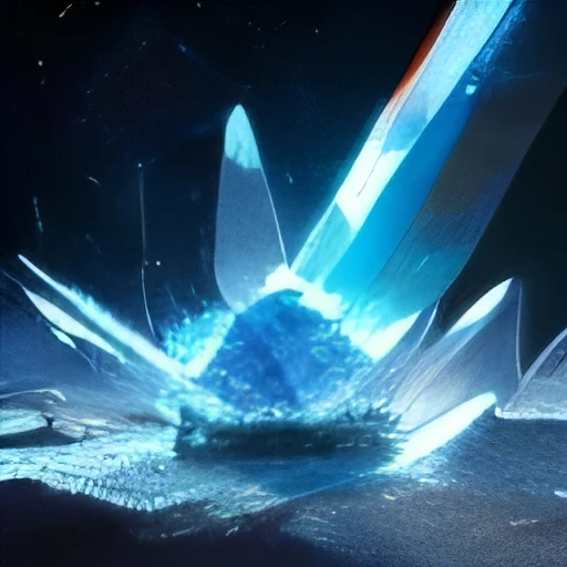 Tiny ice-like crystal cluster floating in space Light blue God々A crystal cluster made up of many small objects.