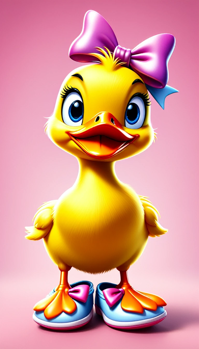 cartoon yellow duck with a bow on its head, adorable digital painting, loony tunes style, duckface, duck, cute goose, cartoon, looking at viewer, cute eyes, cute shoes