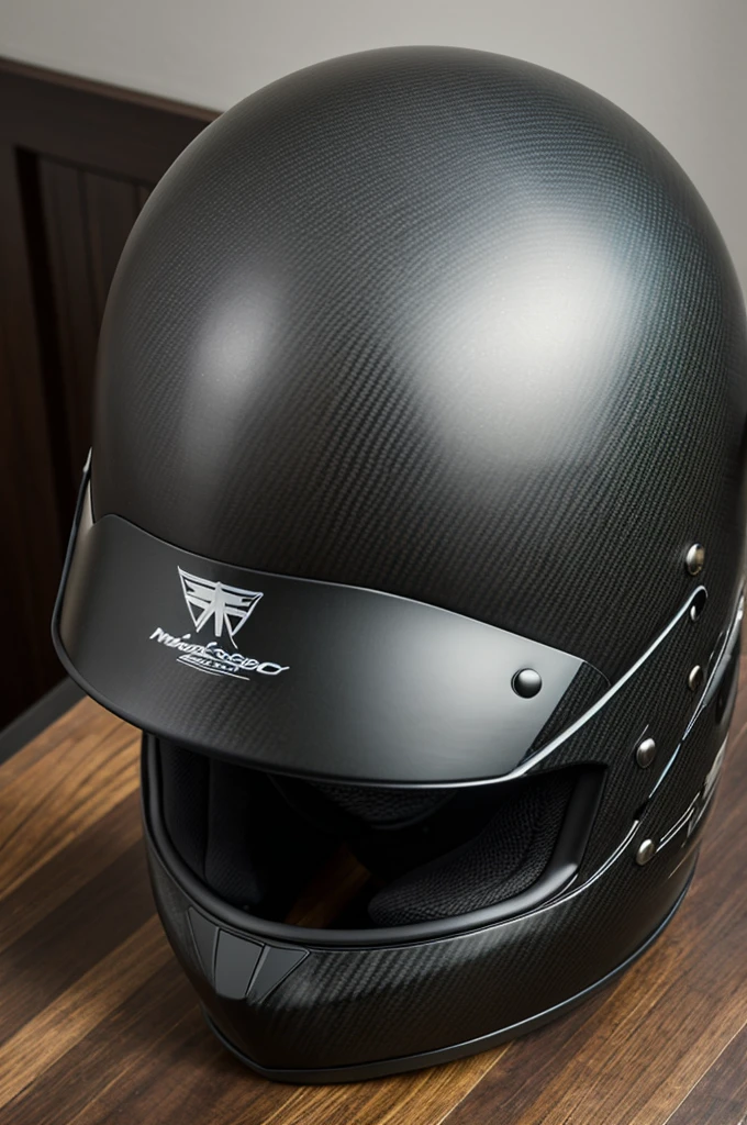 ((best quality)), ((masterpiece)), (detailed),Create a carbon fiber motorcycle helmet on a table