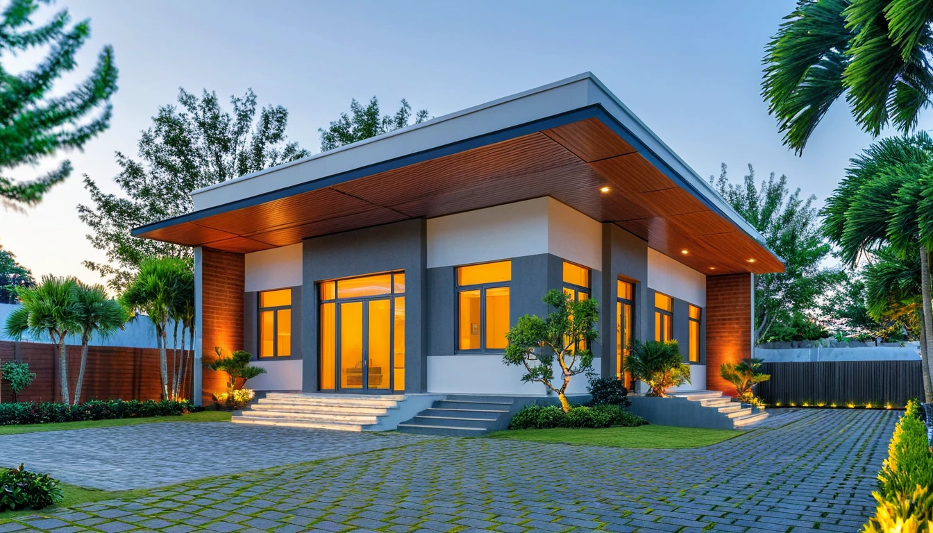 Masterpiece, high quality, best quality, authentic, super detail, outdoors, onestoreyvillaXL, aiaigroup, house style modern on the street ,stairs, white wall ,road,pavement, grass, trees, sky, cloud, (nightlight:1.1)
