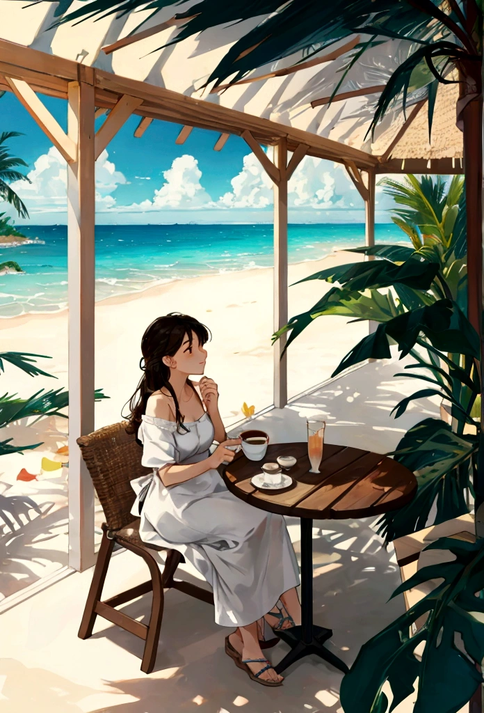 Tropical、Beach、Cafe、Large terrace、girl