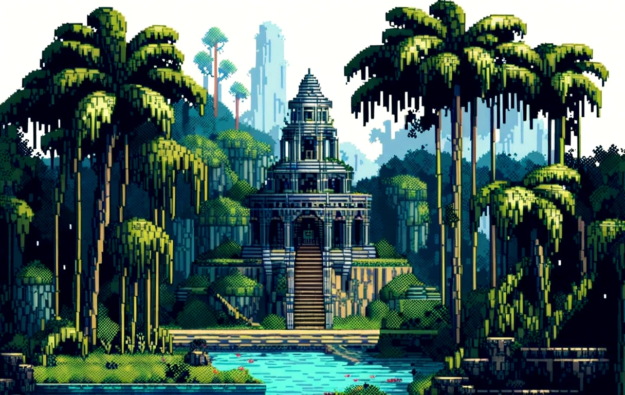 pixel art island destination landscape. natta. 3D pixel art wallpaper 4K. Amazing pixel art detail. pixel art. vapor waves. Detailed Unreal Engine pixel art, mysteries, aventure, games