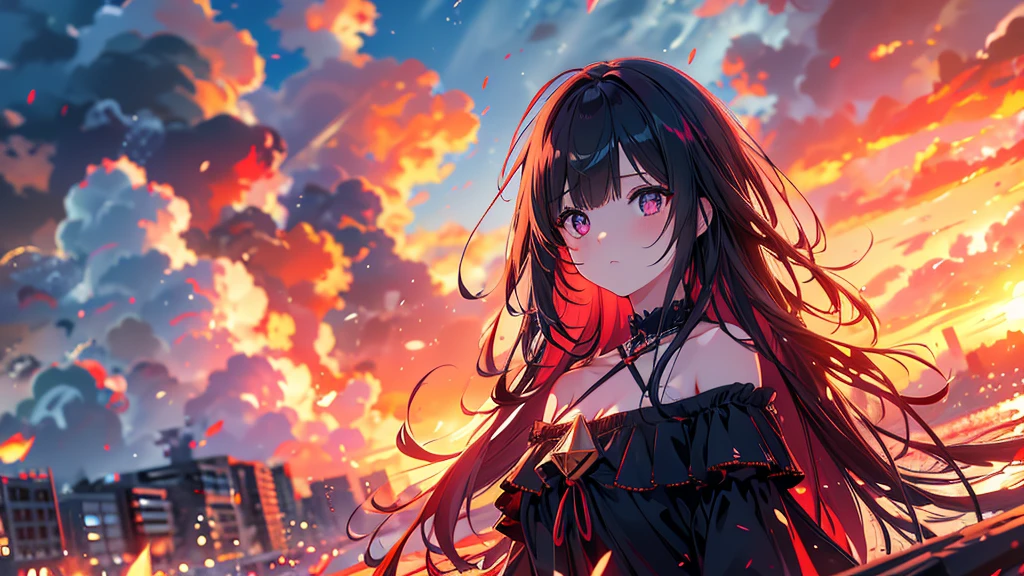 One girl, bangs, Long Hair, Messy Hair, Slope_eye, Diamond-shaped pupils, Devil Girl, Royal type off-shoulder dress, Conceptual Art, masterpiece, Super detailed, Attention to detail, high quality, 最high quality, High resolution