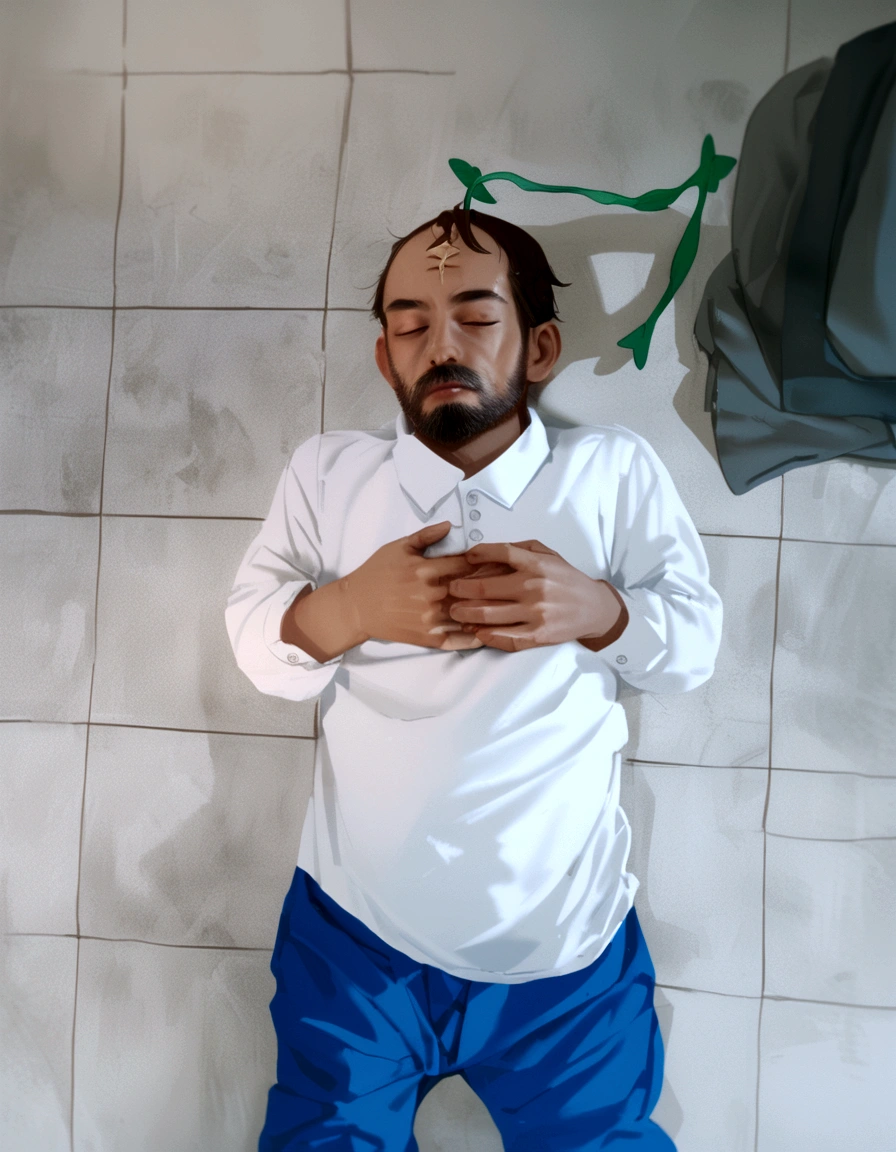 put two butterfly antennae on sleeping man's head, put butterfly wings on sleeping man, make up sleeping man