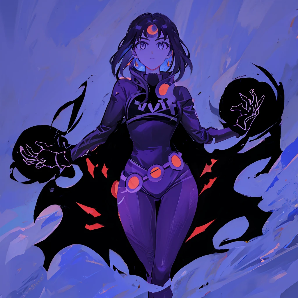 Raven teen titans 2D t-shirt art, witch, epic illustration, vector, 2d illustration, grayscales, modern colors full gradients, focused, from front view