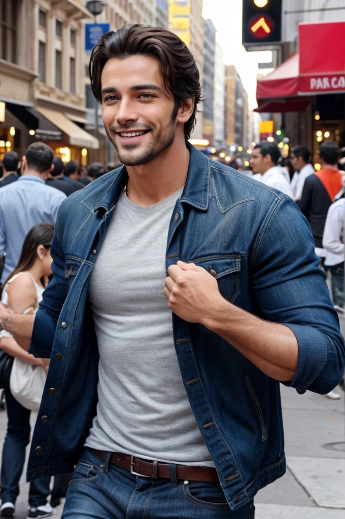 A sexy man wearing flannel shirt, festival, beautiful background , nsfw, homoerotic , penis , handsome face, composed expression , detailed face