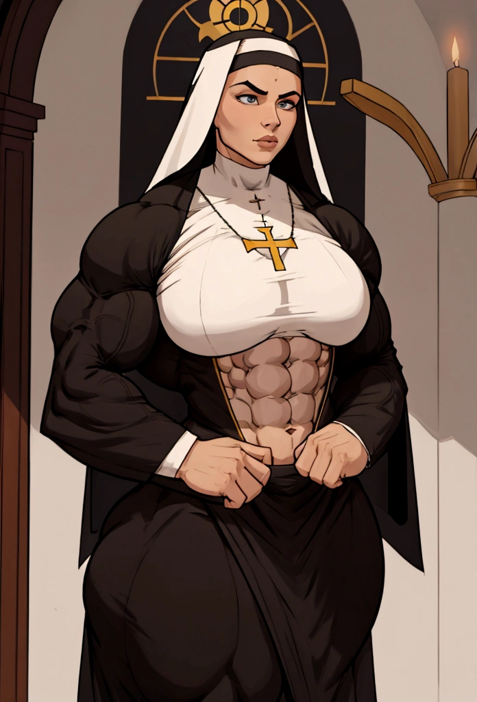 very huge muscle nun big pecs abs