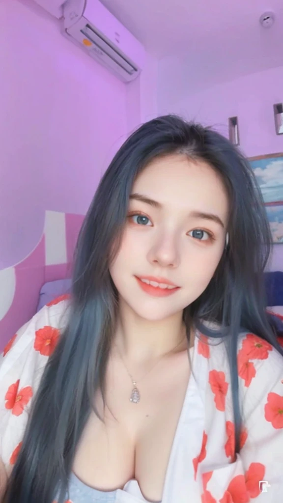 1 Girl, Beautiful, Baby Face, 20 Years Old, White Skin, Large Breasts, Sleeveless, Cleavage, White Modern Oversize T-shirt, Posing For Photos, Beautiful Blue Sea, Blue Sky, Grey Hair, Silver Straight Hair, ((adorable:1.1)), ((masterpiece:1.1)), Sleepy Cute Face