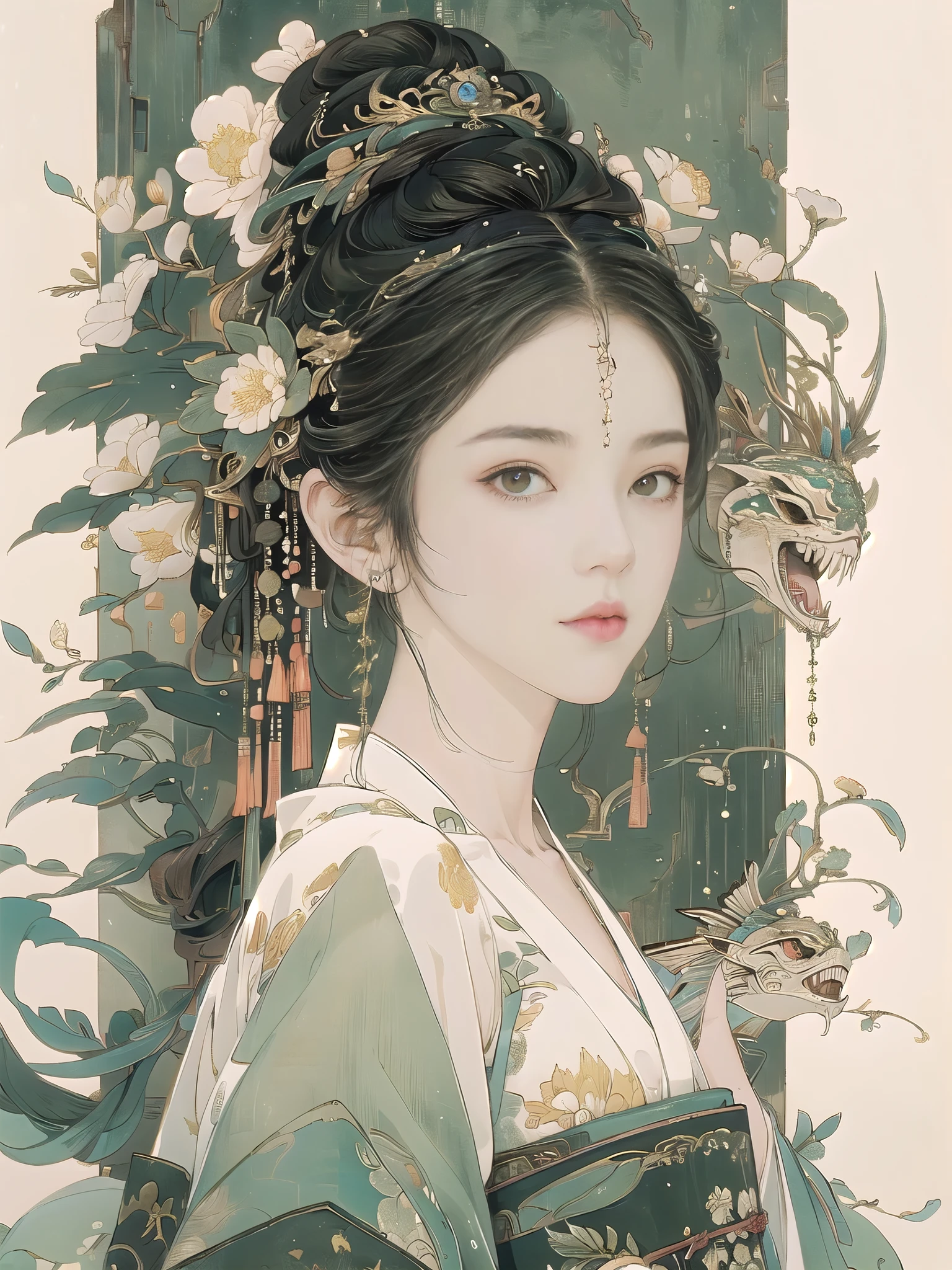 (8K, best quality, masterpiece)，{Practical, original photo, Ultra-fine transparent, image, (Influenced by Yoshitaka Amano&#39;s style:1.6)}, Practical Light, Delicate skin, (Beautiful slim woman, 25 years old, Court Knight:1.5), Thin legs, Fine particles, Long white hair, Detailed fingers, Thin, sex, Ecstasy expression, 动感sex感的姿势, (巨大有弹sex的坚挺胸部:1.4), (sex感指挥官的盔甲, Long skirt, Long red cape, boots:1.2),(The armor has a larger chest opening;1.6), Exposing breasts, (Arcadia, Flower Storm, Many flowers:1.8), Unobscured，Beautiful scenery, (Flowers, birds, Wind and Moon, Phoenix:1.5),