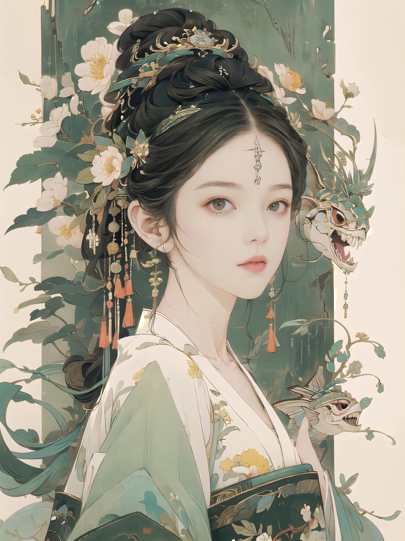(8K, best quality, masterpiece),{Practical, original photo, Ultra-fine transparent, image, (Influenced by Yoshitaka Amano's style:1.6)}, Practical Light, Delicate skin, (Beautiful slim woman, 25 years old, Court Knight:1.5), Thin legs, Fine particles, Long white hair, Detailed fingers, Thin, sex, Ecstasy expression, 动感sex感的姿势, (巨大有弹sex的坚挺胸部:1.4), (sex感指挥官的盔甲, Long skirt, Long red cape, boots:1.2),(The armor has a larger chest opening;1.6), Exposing breasts, (Arcadia, Flower Storm, Many flowers:1.8), Unobscured,Beautiful scenery, (Flowers, birds, Wind and Moon, Phoenix:1.5),